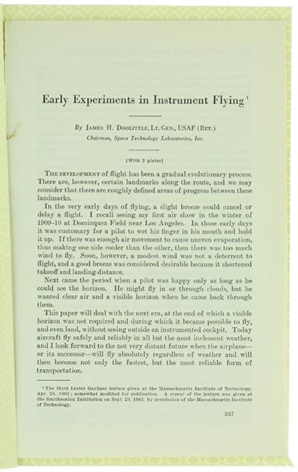 Early Experiments in Instrument Flying - James H. Doolittle - copertina