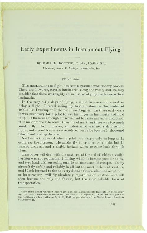 Early Experiments in Instrument Flying - James H. Doolittle - copertina