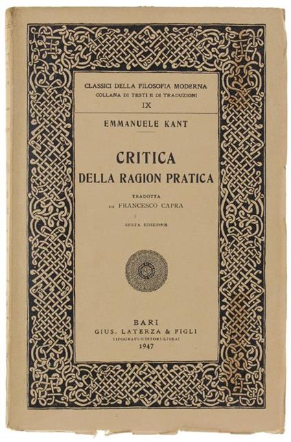 Critica Della Ragion Pratica - Immanuel Kant - copertina