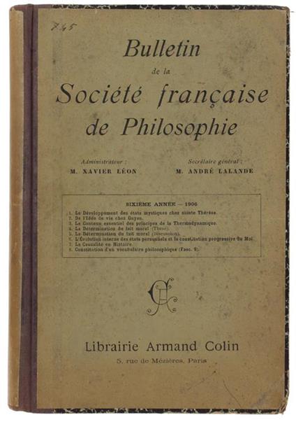 Bulletin De La Societe' De Philosophie. Sixième Année: 1906 - Xavier Léon - copertina