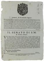 Il Senato Di S.M. In Torino Sedente. Vista L'Alligata Supplica Sportaci Per Parte Del Regio Fisco… Dat'In Torino, Li 26 Aprile 1724. [Documento Originale]
