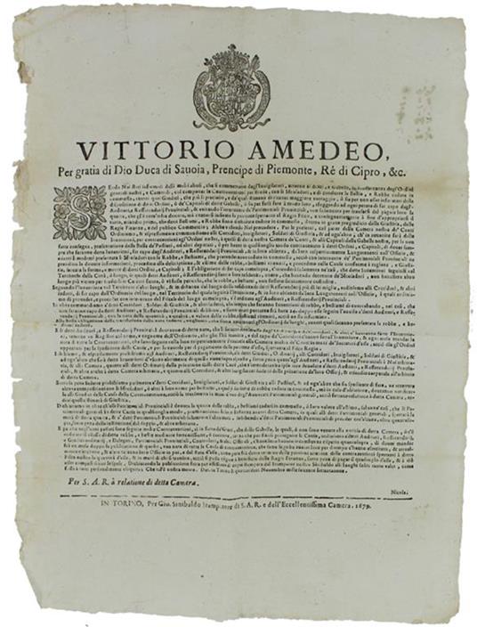 Sendo Noi Stati Informati Delli Molti Abusi Che Si Commettono Dagl'Invigilatori Attorno Ai Dritti E Gabelle… Dat' In Torino Li Quattordeci Novembre 1679. [Documento Originale] - Vittorio Amedeo II - copertina