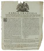 Per Fornire Alle Premurose Urgenze, Che Di Presente Le Nostre Regie Finanze Ritengono Involte Frà Quelle Medesime Strettezze... Dat' In Torino Li Vintinove Del Mese D'Aprile 1736 [Documento Originale]