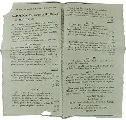 Napoleon, Empereur Des Français, Et Roi D'Italie… De Notre Camp Impériale De Koenigsberg, Le 12 Jullier 1807. [Documento Originale] - Napoleone Bonaparte - copertina