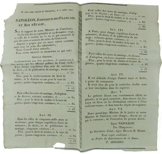 Napoleon, Empereur Des Français, Et Roi D'Italie… De Notre Camp Impériale De Koenigsberg, Le 12 Jullier 1807. [Documento Originale] - Napoleone Bonaparte - copertina