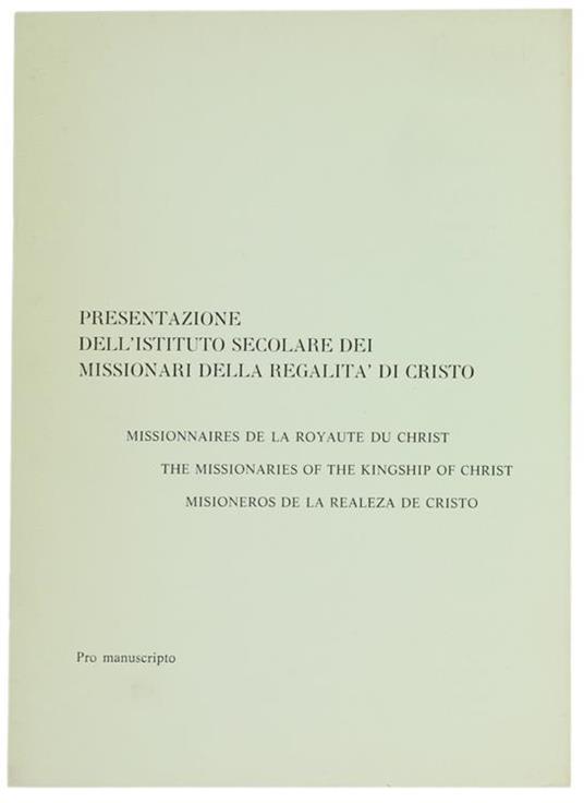 Presentazione Dell'Istituto Secolare Dei Missionari Della Regalità Di Cristo - copertina