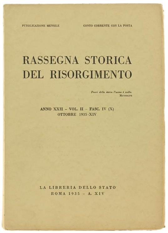 Rassegna Storica Del Risorgimento. Anno Xxii. Vol.Ii. Fasc. Iv. Ottobre 1935 / Xiv - copertina