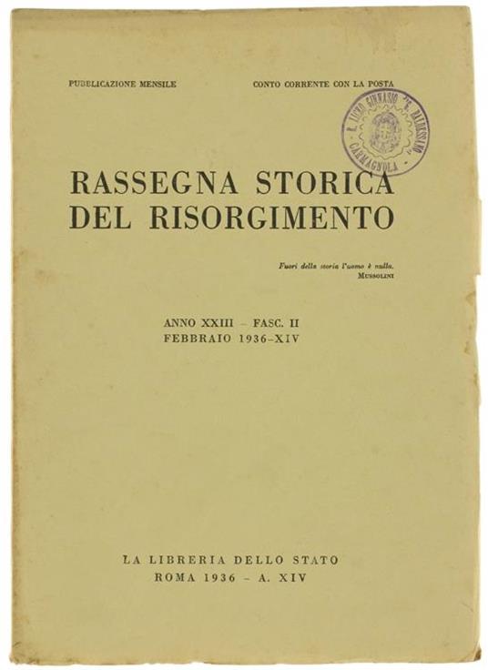 Rassegna Storica Del Risorgimento. Anno Xxiii. Fasc. Ii. Febbraio 1936 - copertina