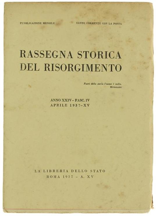 Rassegna Storica Del Risorgimento. Anno Xxiv. Fasc. Iv. Aprile 1937 - copertina