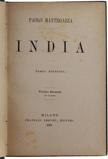India. Volume Secondo (E Ultimo) - Paolo Mantegazza - copertina