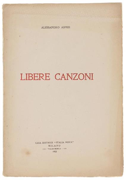 Libere Canzoni - Alessandro Aspesi - copertina