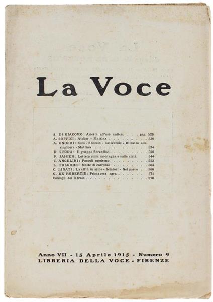 La Voce. Anno Vii. N. 9. 15 Aprile 1915 - copertina