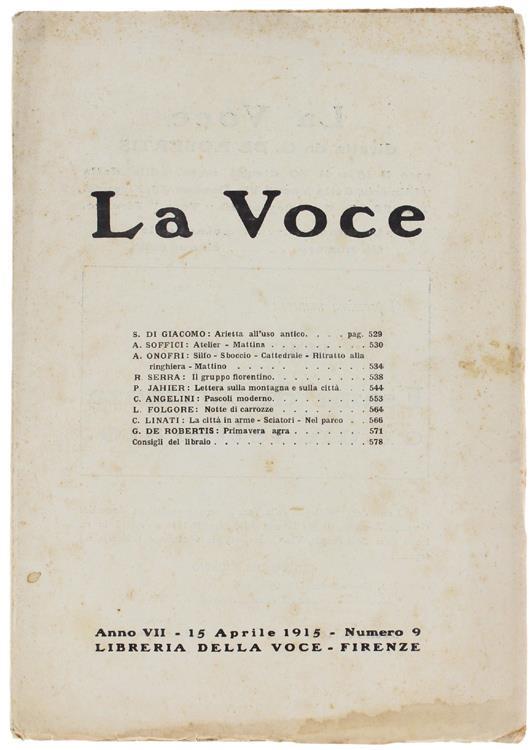 La Voce. Anno Vii. N. 9. 15 Aprile 1915 - copertina