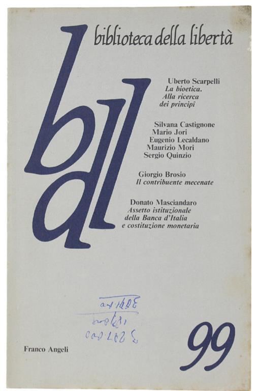 Biblioteca Della Libertà N. 99 - Ottobre-Dicembre 1987 - copertina