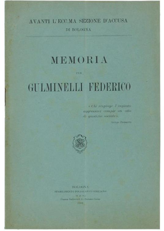 Memoria Per Guglielminelli Federico. Avanti L'ecc.Ma Sezione D'accusa - copertina