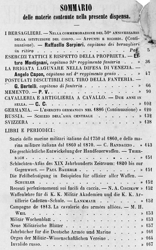 Rivista Militare Italiana. Dispensa VII - Luglio 1886