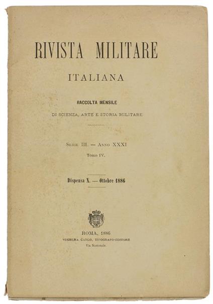 Rivista Militare Italiana. Dispensa X - Ottobre 1886 - copertina