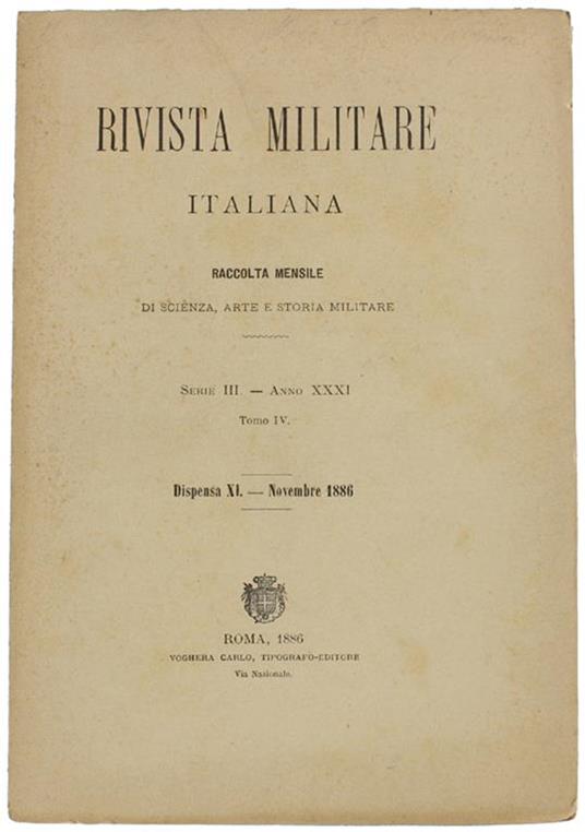 Rivista Militare Italiana. Dispensa XI - Novembre 1886 - copertina