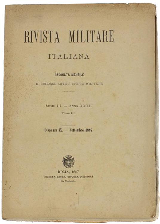 Rivista Militare Italiana. Dispensa IX - Settembre 1887 - copertina