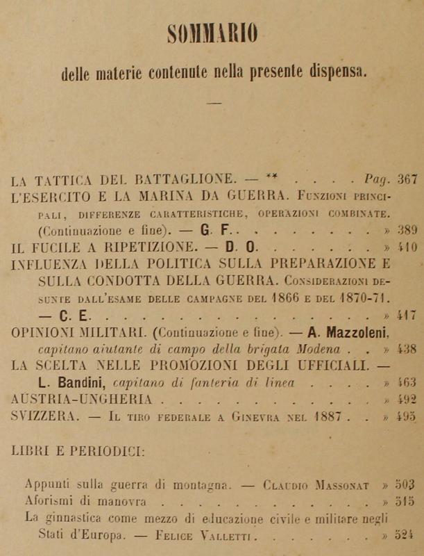 Rivista Militare Italiana. Dispensa IX - Settembre 1887