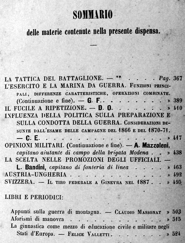 Rivista Militare Italiana. Dispensa IX - Settembre 1887