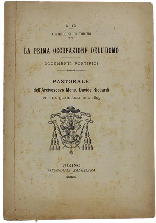 La Prima Occupazione Dell'Uomo. PASTORALE per LA QUARESIMA DEL 1895 - Davide Riccardi - copertina