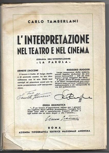 L' interpretazione nel teatro e nel cinema - Carlo Tamberlani - copertina