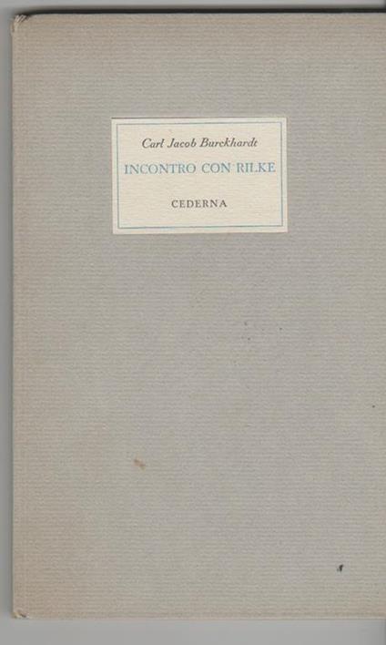 Incontro con Rilke - Jacob Burckhardt - copertina
