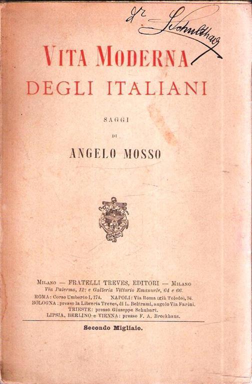 Vita Moderna Degli Italiani - Angelo Mosso - copertina