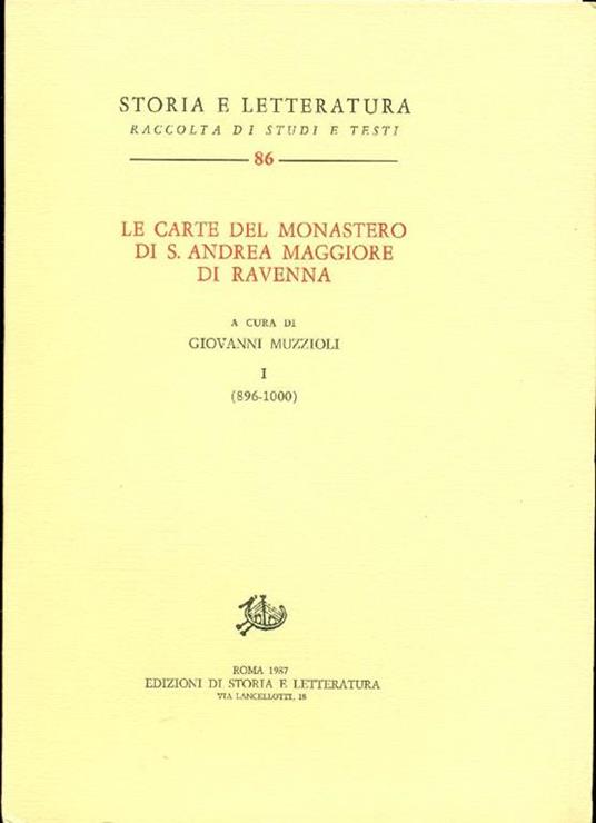 Le carte del monastero di S. Andrea Maggiore di Ravenna. I: (896-1000) - copertina