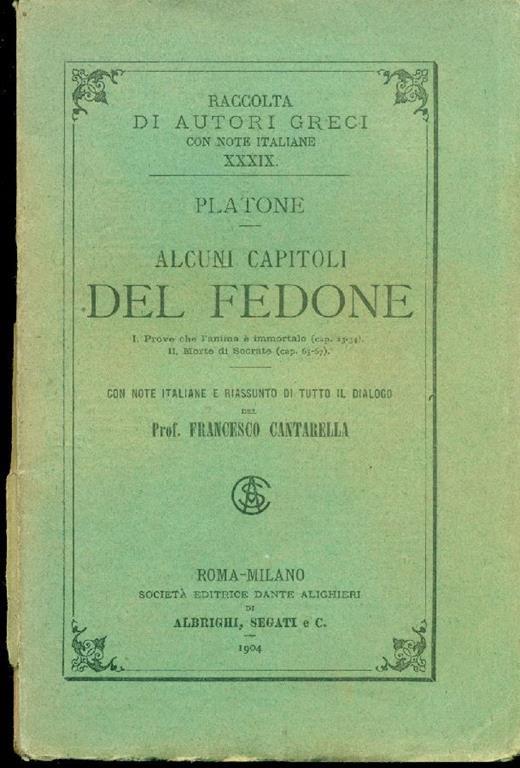 Alcuni capitoli del Fedone - Platone - copertina