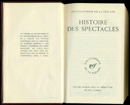 Histoire des spectacles - copertina