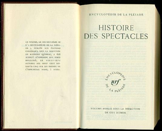 Histoire des spectacles - copertina