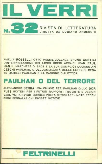 Il Verri. N. 32. Marzo 1970. Paulhan o del terrore - copertina
