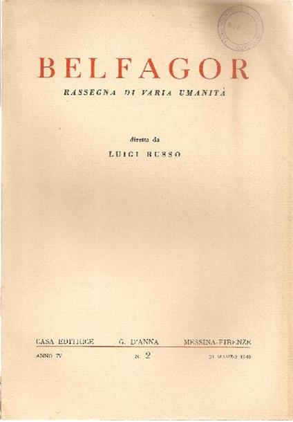 Belfagor. Marzo 1949 - copertina