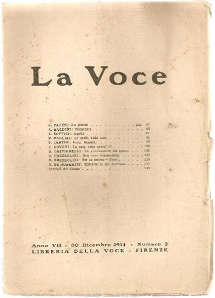 La Voce. 30 Dicembre 1914 - copertina