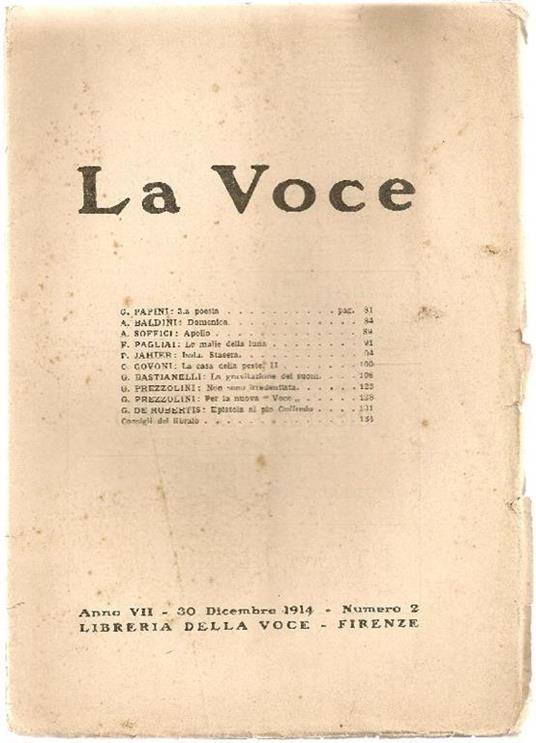 La Voce. 30 Dicembre 1914 - copertina