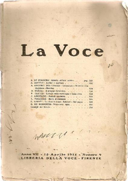 La Voce. 15 Aprile 1915 - copertina