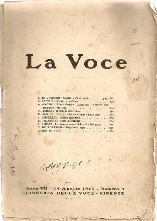La Voce. 15 Aprile 1915 - copertina