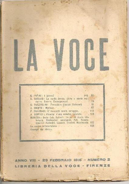 La Voce. 31 Gennaio 1916 - copertina