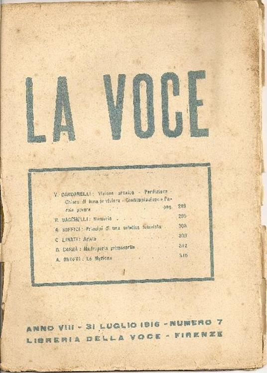 La Voce. 31 Luglio 1916 - copertina