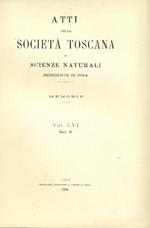 Atti della Società Toscana di Scienze Naturali residente in Pisa. Memorie. Vol. LVI - Serie B