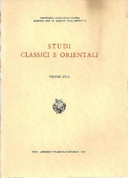 Studi classici e orientali. Volume XVIII - copertina