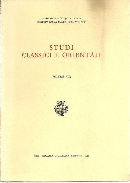 Studi classici e orientali. Volume XXI - copertina
