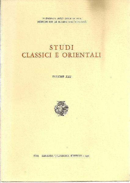Studi classici e orientali. Volume XXI - copertina