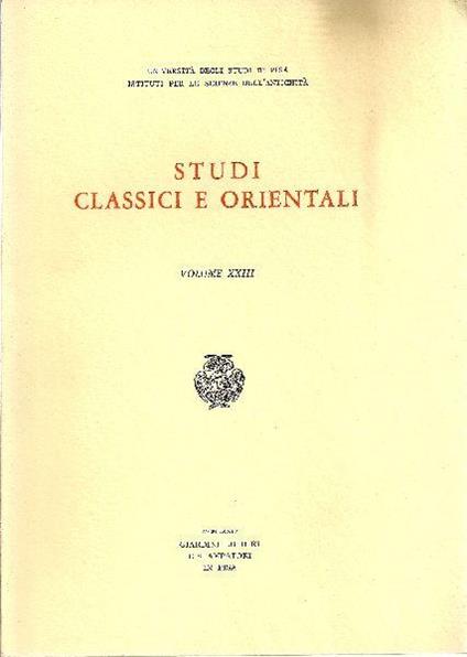 Studi classici e orientali. Volume XXIII - copertina