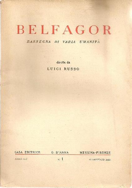 Belfagor. Gennaio 1952 - copertina
