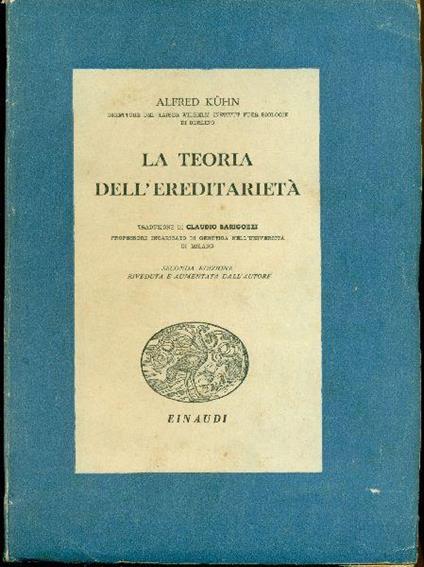 La teoria dell'ereditarietà - Alfred Kuhn - copertina