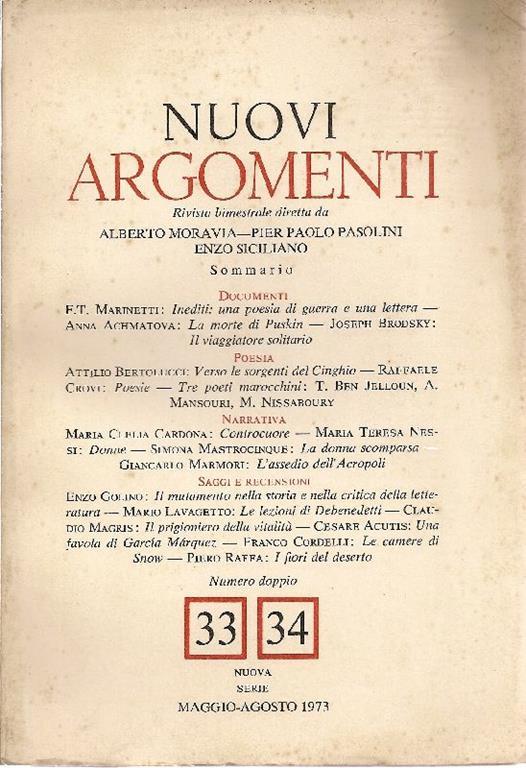 Rivista bimestrale diretta da Alberto Moravia, Pier Paolo Pasolini, Enzo Siciliano - copertina