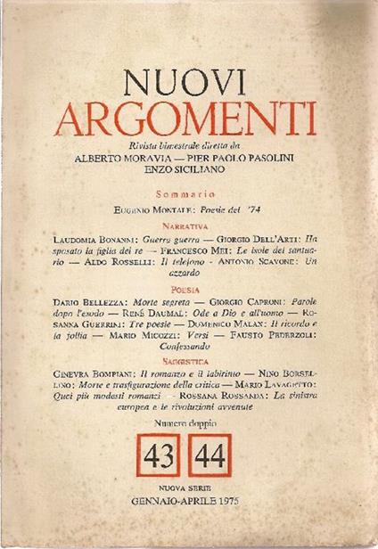 Rivista bimestrale diretta da Alberto Moravia, Pier Paolo Pasolini, Enzo Siciliano - copertina